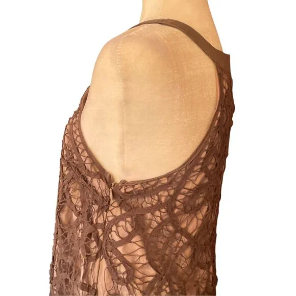 Modcloth RYU Brown Crochet Sleeveless Dress Boho Chic Fairycore SZ L - Picture 4 of 13